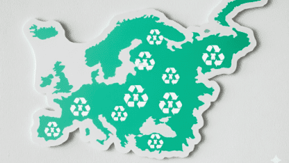 An EU map that shows recycling textile icons across the region